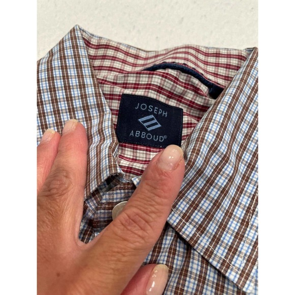 Joseph Abboud Size L Men's Plaid Button Down Shirt Flip Cuff Long Sleeve - Picture 4 of 10